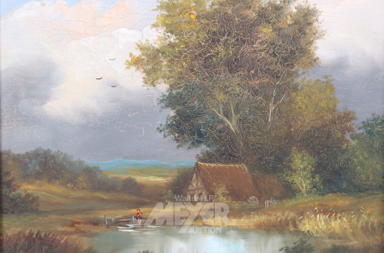 kl. Gemälde 'Reetdachkate'