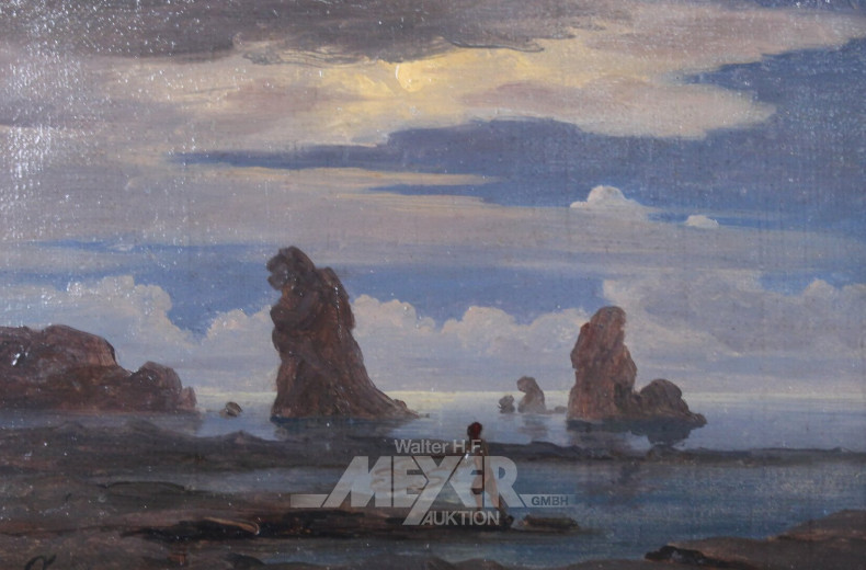 Gemälde 'Junge mit Fischnetz an Felsenküste'