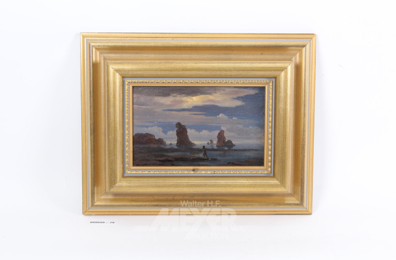 Gemälde 'Junge mit Fischnetz an Felsenküste'