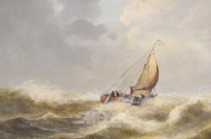 Gemälde 'holländ. Segler in stürmischer See'