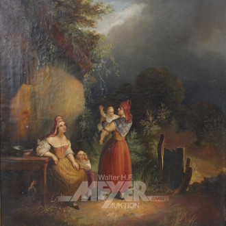 Gemälde 'bäuerliche Mütter mit Kindern', 19. Jh.