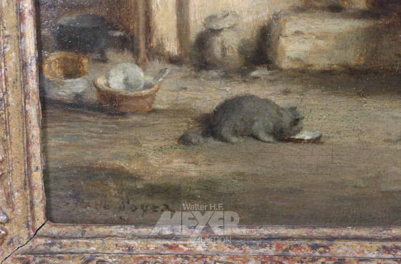 kl. Gemälde 'Mann vor Kamin'