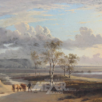 Gemälde 'Bauer mit Kühen'