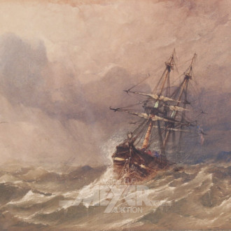 Aquarell 'Segelschiff auf stürmischer See'