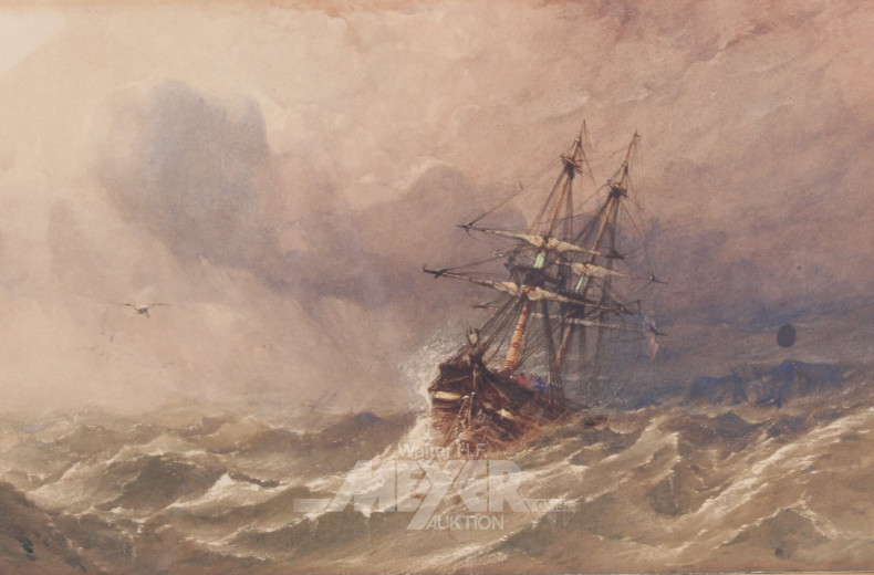 Aquarell 'Segelschiff auf stürmischer See'