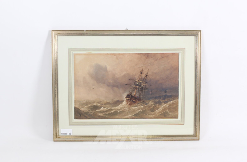 Aquarell 'Segelschiff auf stürmischer See'