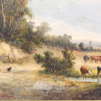 Gemälde 'Bäuerin mit Kühen', vmtl. England, 19. Jh.