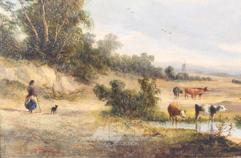 Gemälde 'Bäuerin mit Kühen', vmtl. England, 19. Jh.