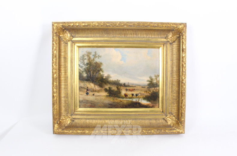 Gemälde 'Bäuerin mit Kühen', vmtl. England, 19. Jh.