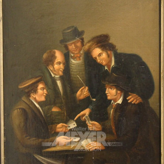kl. Gemälde "Studenten beim Kartenspiel"