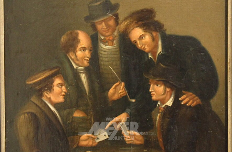 kl. Gemälde "Studenten beim Kartenspiel"
