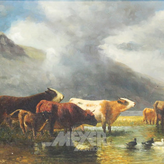 Gemälde "Kühe am Ententeich"