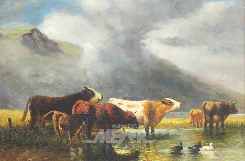 Gemälde "Kühe am Ententeich"