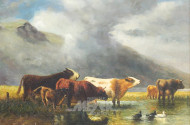 Gemälde "Kühe am Ententeich"