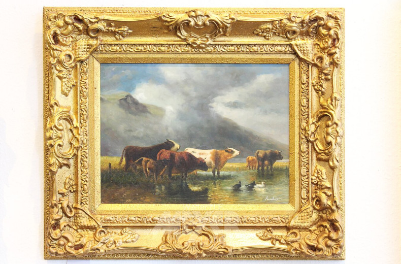 Gemälde "Kühe am Ententeich"