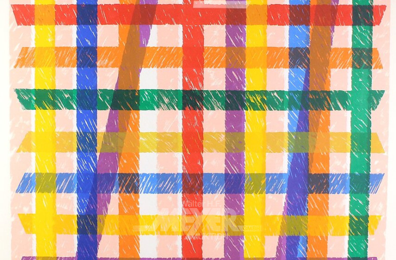Farb-Lithographie, "abstrakte gitterartige Strukturen" nach Piero Dorazio