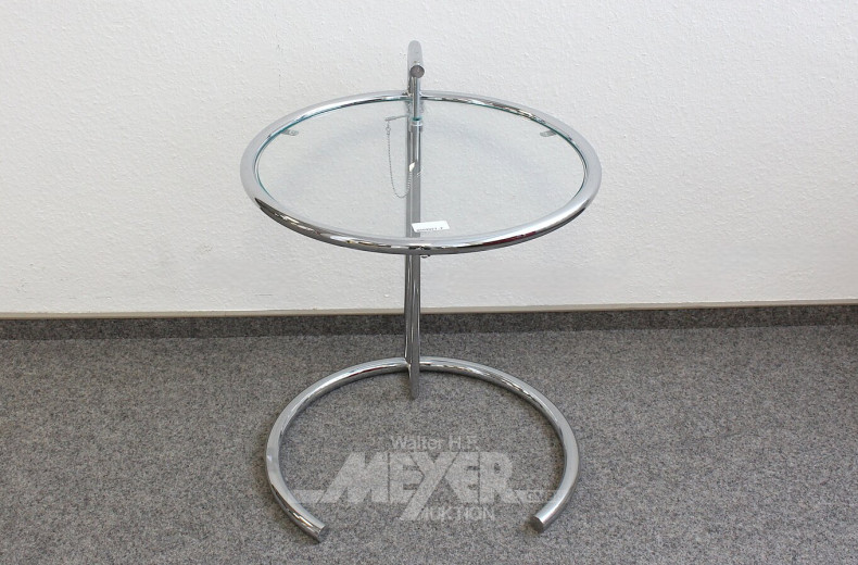 Beistelltisch "Adjustable Table" nach Eileen Gray mit Glasplatte, verchromt