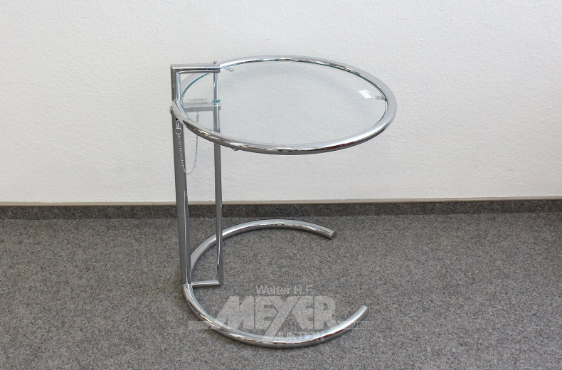 Beistelltisch "Adjustable Table" nach Eileen Gray mit Glasplatte, verchromt