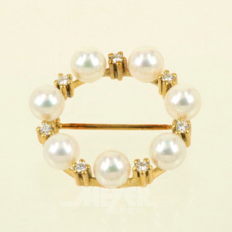 Kranzbrosche mit 7 Perlen u. 7 kl. Brillanten