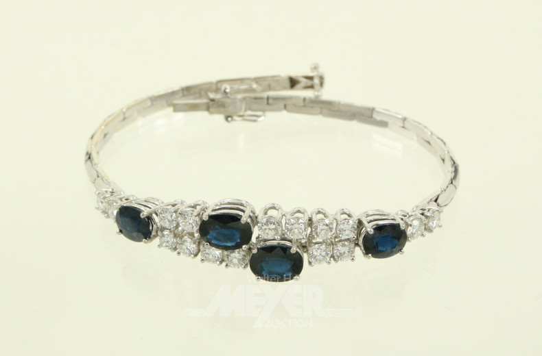 Armband mit 4 oval facettierten Saphiren und 16 Brillanten von zus. ca. 1,60 ct. (vsi-si/w-tcr.)