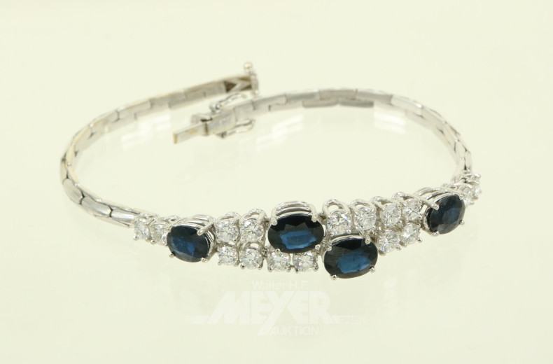 Armband mit 4 oval facettierten Saphiren und 16 Brillanten von zus. ca. 1,60 ct. (vsi-si/w-tcr.)