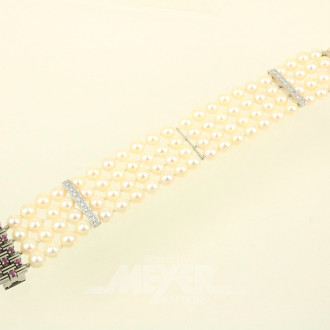 vierreihiges Armband mit Akoyaperlen, Schließe in 585 WG