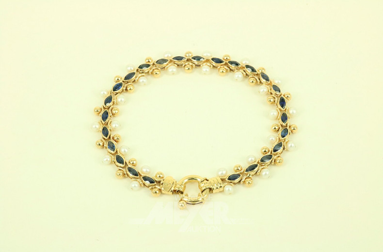 Armband, besetzt mit Saphiren und Zuchtperlen