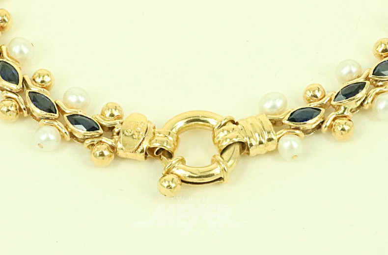 Armband, besetzt mit Saphiren und Zuchtperlen