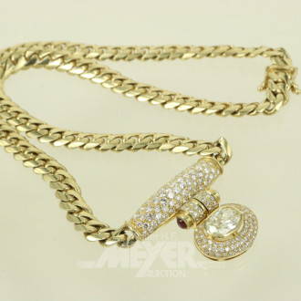 imposantes Flachpanzer-Collier, Vorderteil besetzt mit 1 Diamanten im Ovalschliff umgeben von ca. 150 kl. Besatz-Brillanten
