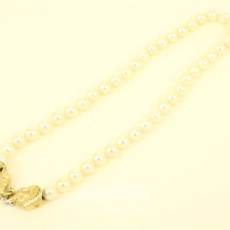 Akoya-Perlenkette mit verspielter Schliesse "Elefantenköpfe" in 750er GG