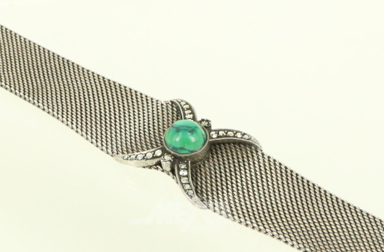 Armband in 800er Silber, mit kl. Markasiten u. 1 Türkis