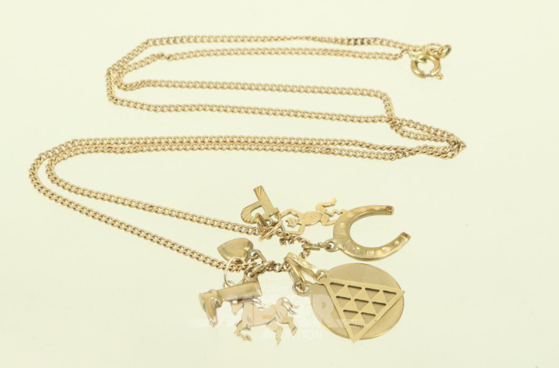 Gliederkette in 333 GG mit 8 Anhänger, div. Motive, in 333 u. 585 GG