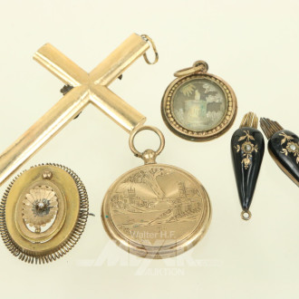 kl. Konvolut antiker Schmuck, tlw. Schaumgold