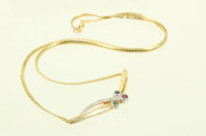 feines Collier mit 3 Farbsteinen u. 2 kl. Brillanten