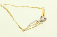 feines Collier mit 3 Farbsteinen u. 2 kl. Brillanten