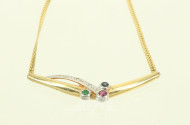 feines Collier mit 3 Farbsteinen u. 2 kl. Brillanten