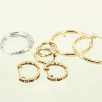 3 versch. Paar Creolen sowie 1 Einzelcreole