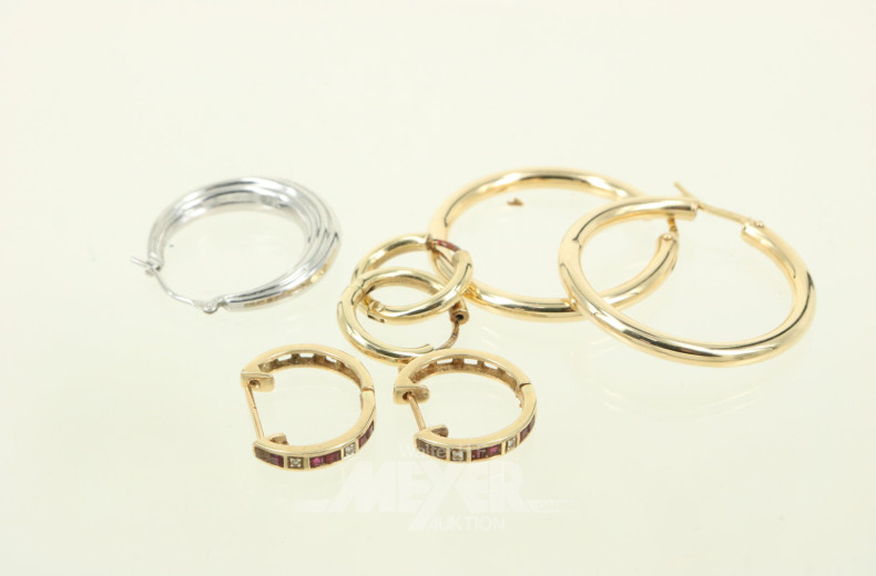 3 versch. Paar Creolen sowie 1 Einzelcreole