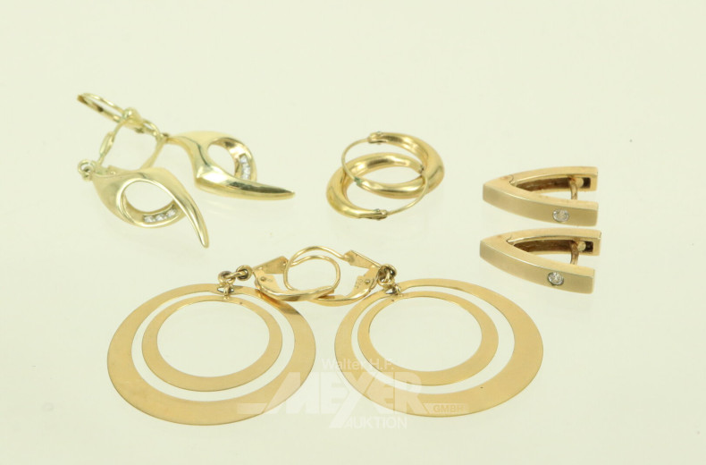 4 Paar Ohrhänger u. Ohrstecker, tlw. mit kl. Brillanten