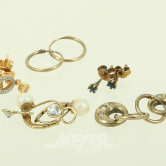 5 Paar kl. Ohrhänger u. Ohrstecker, tlw. mit kl. Brillanten