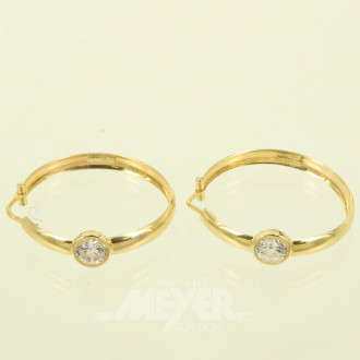 Paar Creolen, jew. mit 1 farblosen Glasstein