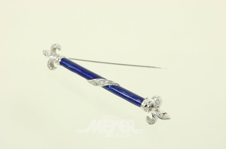 Stabnadel, emailliert, franz. Lilien mit kl. Diamanten besetzt