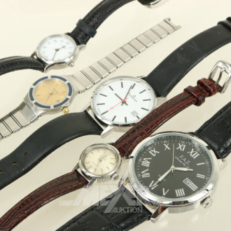 5 versch. Armbanduhren, u.a. Omega, Eterna, Dugena