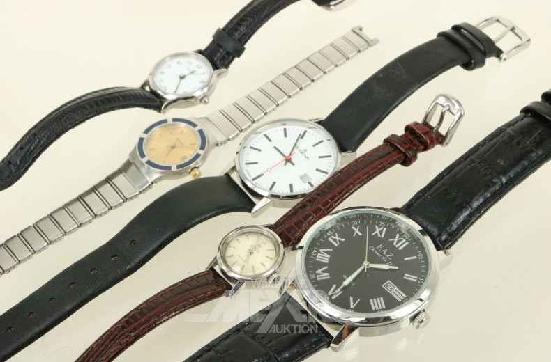 5 versch. Armbanduhren, u.a. Omega, Eterna, Dugena