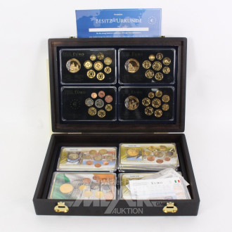 Konvolut Euro-Kursmünzensätze im Holzkoffer