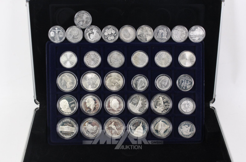 Konvolut BRD und USA Gedenkprägungen im Alukoffer