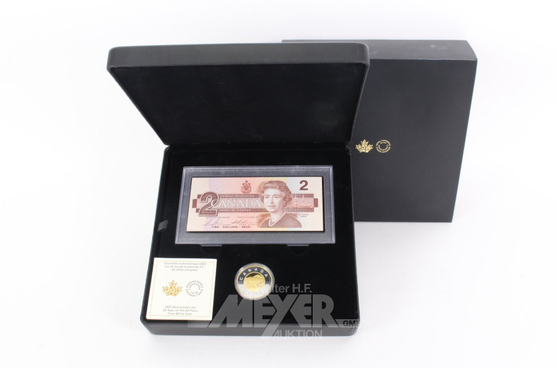 Kanada 2 Dollars Elisabeth II. 2021, zum Jubiläum '25 Jahre 2-Dollar-Münze, vom Schein zur Münze'