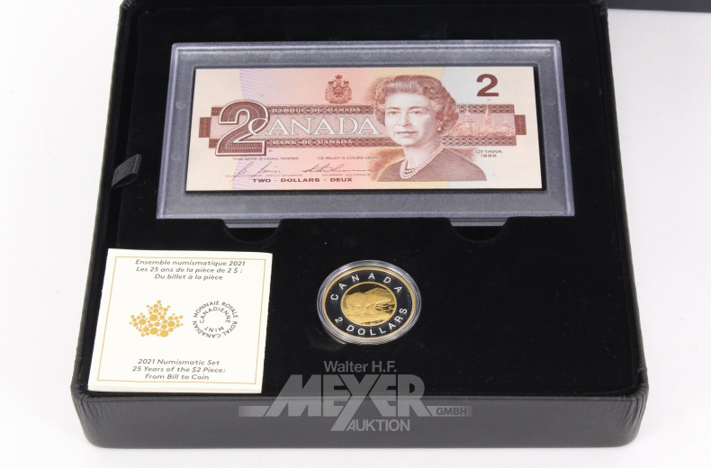 Kanada 2 Dollars Elisabeth II. 2021, zum Jubiläum '25 Jahre 2-Dollar-Münze, vom Schein zur Münze'