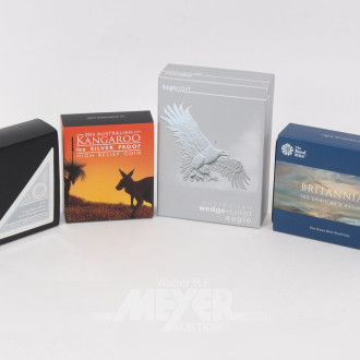 4 Silberunzen aus Australien, Südafrika und Großbritannien, versch. Jahrgänge