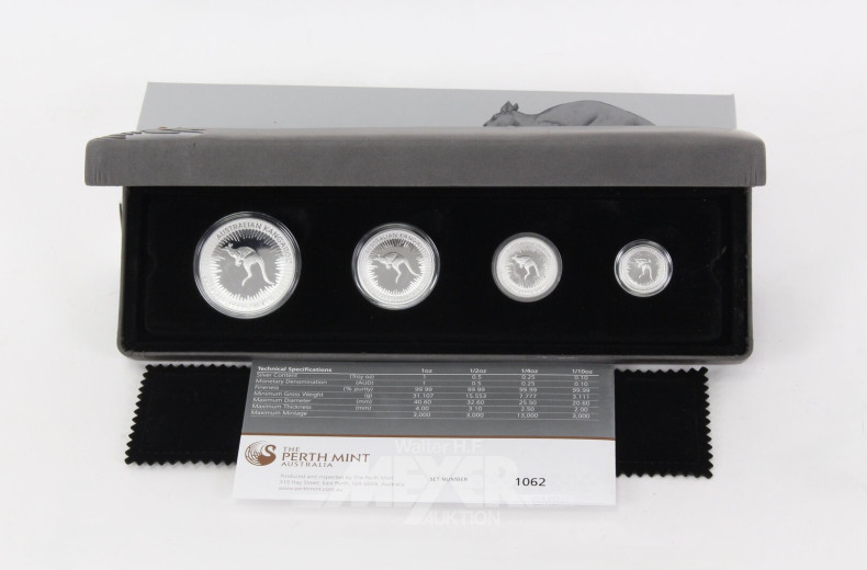 4-tlg. Silbermünzen-Set, Australien Känguru 2016 in Polierter Platte